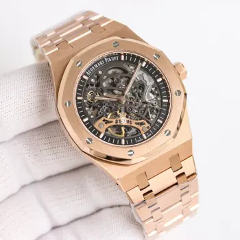  太阳出品出品 GR 爱彼 AP 皇家橡树离岸型 AP12 钢壳15407ST.OO.1220ST.01男士机械腕表 Calibre 3132一体机芯 41mm直径 厚度9.9mm深灰色表盘形状 圆形表盘 材质 镂空表盘 搭配玫瑰金荧光立体时标和皇家橡树指针表镜  材质 防眩光处理蓝宝石水晶玻璃表镜表冠材质 精钢 旋入式表冠背透 背透 防眩蓝宝石玻璃镜面   太阳出品精致推荐男士机械腕表 
