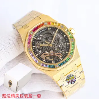  太阳出品出品 GR 爱彼 AP 皇家橡树  AP12 彩虹新品上市 新款爱彼 彩虹 15412BCADUMARS PIGUET 爱彼15412BC 霜金 镂空 彩虹 男士机械腕表 Calibre 3132一体机芯 41mm直径 厚度9.9mm深灰色表盘   形状 圆形表盘材质 镂空表盘 搭配玫瑰金荧光立体时标和皇家橡树指针表镜材质 防眩光处理蓝宝石水晶玻璃表镜表冠材质 精钢 旋入式表冠背透 背透 防眩蓝宝石玻璃镜面  太阳出品精致推荐男士机械腕表 
