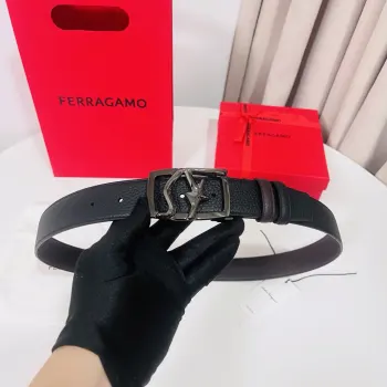 Ferragamo 菲拉格慕  宽度3.5cm 高级定制款男士皮带 黑咖双面进口牛皮 可双面使用 自行选择搭配 真材实料 很有质感 时尚经典不失风范 搭配精品尾夹扣 长短可自行裁剪