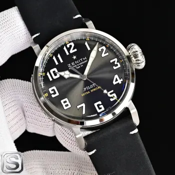 太阳出品出品 白壳 推出 ZENITH 真力时 AF9 飞行员系列表盘简洁美观 蛇形指针 蓝宝石玻璃 表壳打磨超赞 特别是菱角打磨都很到位 大飞迷一定不可错过此款 机芯采用进口9015改EIite679 走时精准稳定零故障表经45x14.25 原装开模同步钛金属表扣及底盖太阳出品精致推荐男士机械腕表 立即抢购