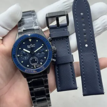 单独皮带款市场唯一对版  毒物 宝珀五十噚系列5200-0153-B52A深潜器飞返计时码表问世了 低调中彰显不凡 采用进口泛蓝光蓝宝石玻璃 刀刮不留痕 腕表采用进口7750机芯改原版F385自动机械*日历窗口大小颜色与机芯功能完全对版专柜 直径 43.60mm 出厂100%三度防水测试 