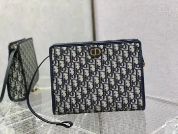 老花篮手包Oblique 帆布手拿包 立体 CD 标志 小牛皮可拆卸挂带 男女适用 Size 26×19.5×7cm3398