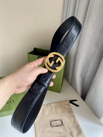 古驰 宽度3.8cm 进口头层皮带身 经典全皮压花 精品双G钢扣