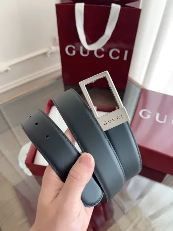 Gucci.古驰全套包装 绝美gucci 方扣男士新款腰帶 專櫃同步 寬3.5厘米 原版带身 精緻真空電鍍雙G鋼扣 雙面可用