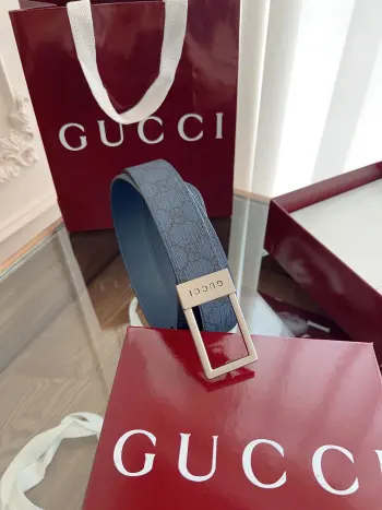Gucci.古驰全套包装 绝美gucci 方扣男士新款腰帶 專櫃同步 寬3.5厘米 原版带身 精緻真空電鍍雙G鋼扣 雙面可用