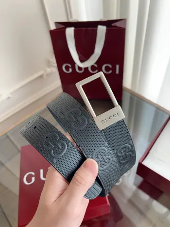 Gucci.古驰全套包装 绝美gucci 方扣男士新款腰帶 專櫃同步 寬3.5厘米 原版带身 精緻真空電鍍雙G鋼扣 雙面可用