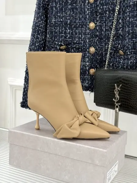 JimmyChoo 26WF New Product Bowknot Thin Heel High Heeled Ankle Boots