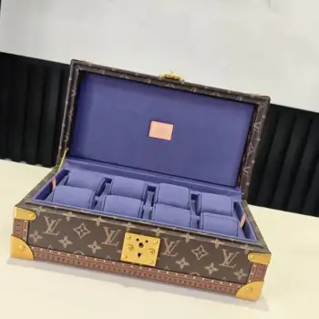 COFFRET 8 MONTRES 硬箱型号：M10128深蓝 4700B品质升级对版（同步电子163C01变码芯片）本款 Coffret 8 Montres 硬箱呈现品牌经典 Monogram 图案，以简明构型释放优雅格调，可稳妥收纳珍藏腕表。尺寸：20.5 x 13.5 x 35 厘米(高 x 宽 x 长度)